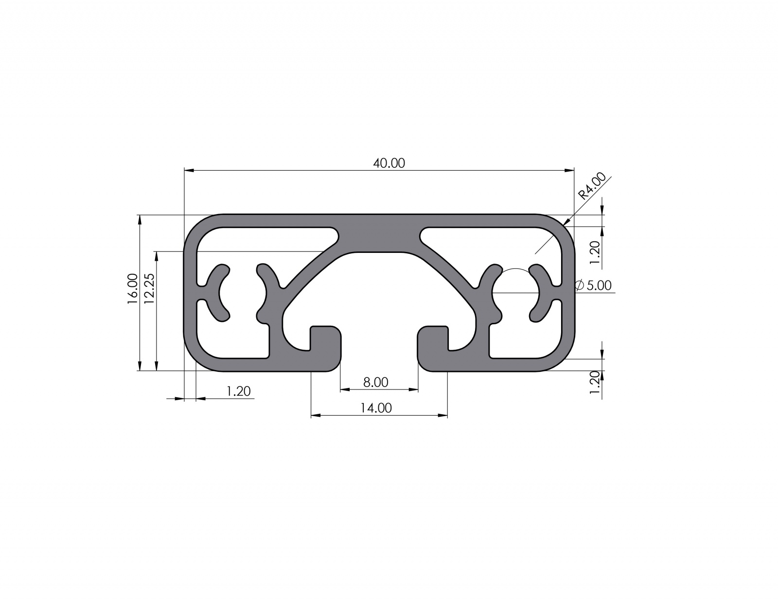 Aluminiumprofil 40x16 eco Nut 8 I-Typ